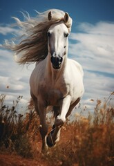 Obraz na płótnie Canvas Running white horse