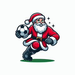 santa claus cartoon illustration of santa claus logo, santa claus playing with football logo, christmas sports, santaclaus playing, santaclaus vector logo	
