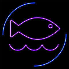 fish neon sign, modern glowing banner design, colorful modern design trends on black background. Vector illustration.