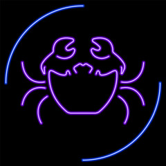 crab neon sign, modern glowing banner design, colorful modern design trends on black background. Vector illustration.