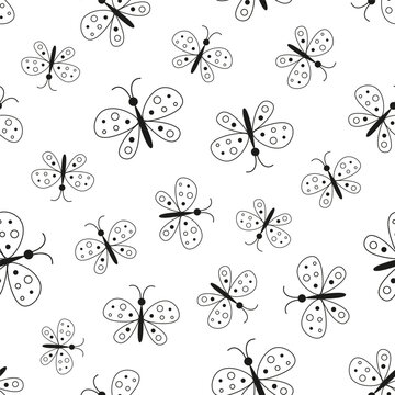 seamless pattern from outlines of butterflies on white background, print great for creating gift paper and textile