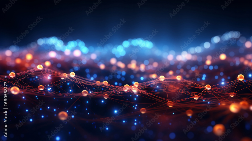 Wall mural network technology, interconnected nodes in the digital realm. data transfer, communication and seam