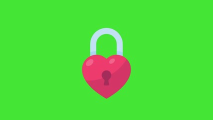 The heart lock swings. The key to love unlocked on Valentine's Day. 2D Animation on green screen.
