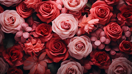 red background with flowers