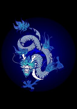 a blue dragon with ornate designs on it's back