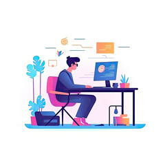 computer coding concept Flat vector illustration daily activities working AI Generated