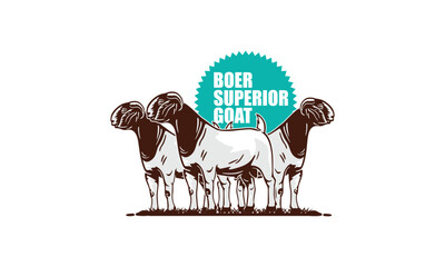 BOER GOAT SUPERIOR BREEDING PET logo, SILHOUETTE OF GREAT RAM STANDING IN FARM VECTOR ILLUSTRATIONS