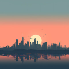 A minimalist city skyline at dawn.