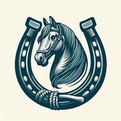 illustration of horse and horseshoe. vintage style. ai generate - obrazy, fototapety, plakaty