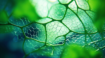 Fantasy plant cells microscopy. Green organic structures. Microlife concept. Generative AI - obrazy, fototapety, plakaty