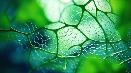 Foto op Plexiglas Fantasy plant cells microscopy. Green organic structures. Microlife concept. Generative AI © AngrySun