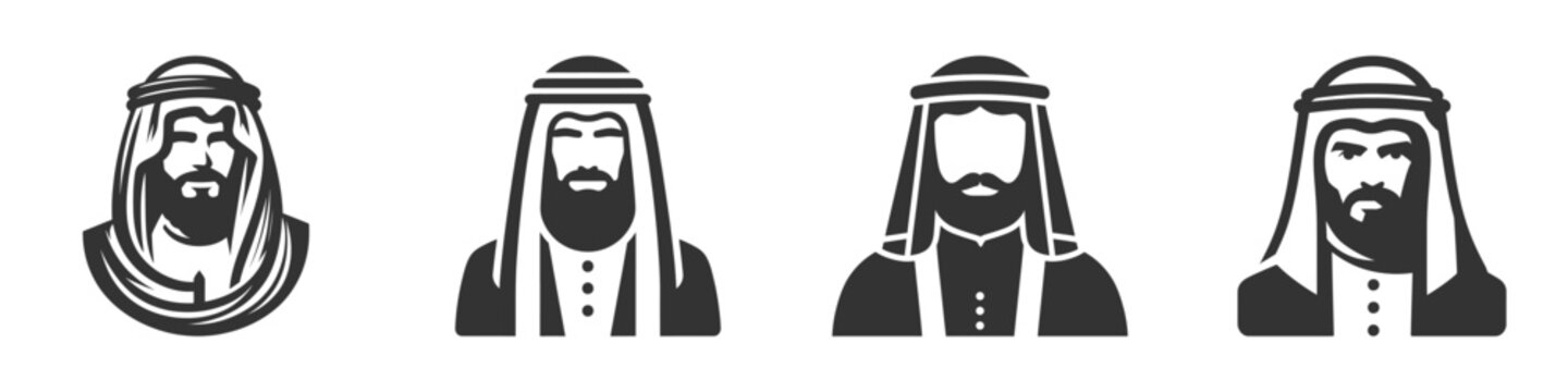 Arab sheikh icon set. Vector illustration.