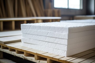 Sheets of expanded polystyrene for house thermal insulation during constructions - obrazy, fototapety, plakaty