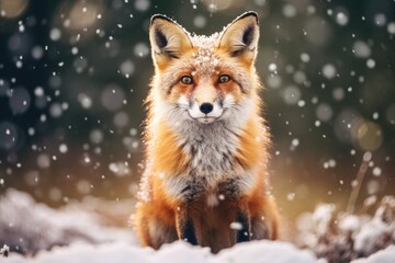 Obraz premium Red fox in scenic winter landscape