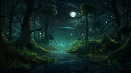 Forest on a moonlit night