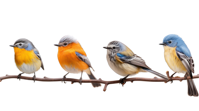 Set of Blue-fronted Redstart Birds Isolated on Transparent or White Background, PNG