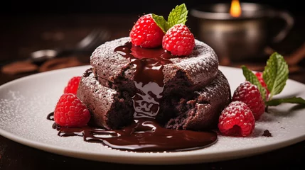 Fotobehang A decadent chocolate lava cake with a gooey center. © Teerasak