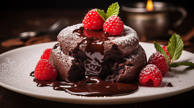 A decadent chocolate lava cake with a gooey center.