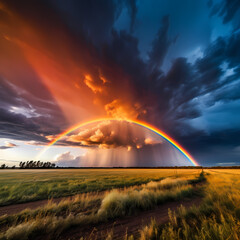 A rainbow forming after a passing storm.