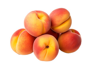 A white-background photo featuring a group of luscious peaches.