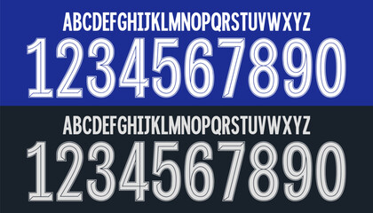 font vector team 2023 - 2024 kit sport style font. chelsea font. football style font with lines inside. sports style letters and numbers for soccer team. Home away - obrazy, fototapety, plakaty