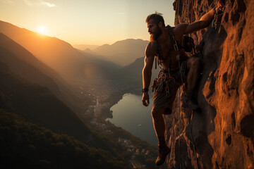 inspiring photo of a person with vertigo confidently rock climbing, symbolizing determination and self-confidence, photo - obrazy, fototapety, plakaty