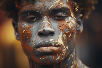 photo in cinematic style featuring abstract patterns of vitiligo, highlighting the unique and artistic expression of the individual, photo - obrazy, fototapety, plakaty