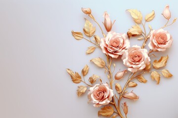 Obraz na płótnie Canvas Rose branches on elegant pastel background. Wedding invitations, greeting cards, wallpaper, background, printing, poster, social ads, banner