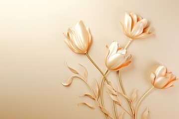 Tulip branches on elegant pastel background. Wedding invitations, greeting cards, wallpaper, background, printing, poster, social ads, banner