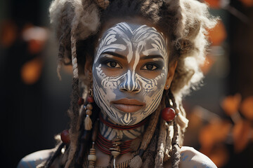 Fototapeta na wymiar eye-catching photo in cinematic style showcasing a person with vitiligo in traditional attire, celebrating cultural diversity and individuality, photo