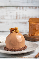 Chocolate cake. Delicious cream cake on a white background