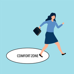 Businesswoman step out of comfort zone in flat design.