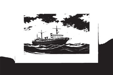 ship black texture on pure white background, vector illustration overlay background texture
