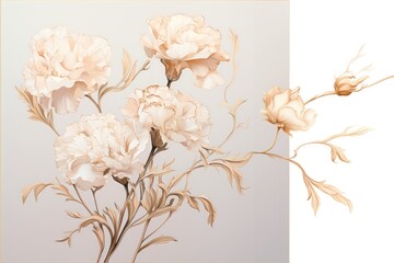 Carnation branches on elegant pastel background. Wedding invitations, greeting cards, wallpaper, background, printing, poster, social ads, banner