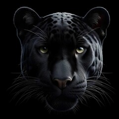Portrait of black panther cat, dark jaguar, isolated on black background, animals and wildlife