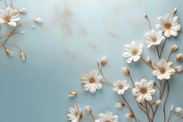 Daisy branches on elegant pastel background. Wedding invitations, greeting cards, wallpaper, background, printing, poster, social ads, banner
