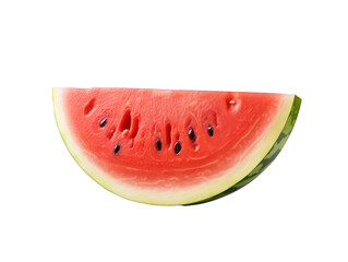 Isolated on a clear background, a close-up of a juicy and fresh watermelon slice.