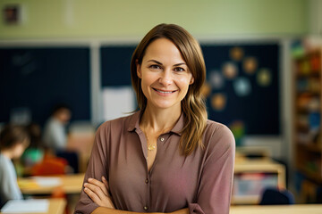 portrait of a smiling teacher in classroom