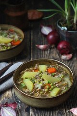 A bowl with traditional German dish - stew Eintopf	