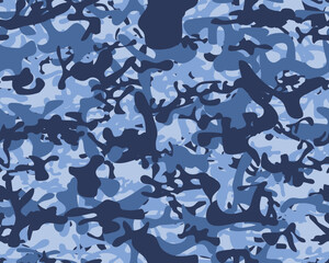 Seamless Camo Print. Fabric Sky Pattern. Army Blue Canvas. Repeat Military Background. Sky Hunter Pattern. Dirty Camo Print. Blue Sea Camouflage Seamless Brush. Abstract Vector Camoflage.