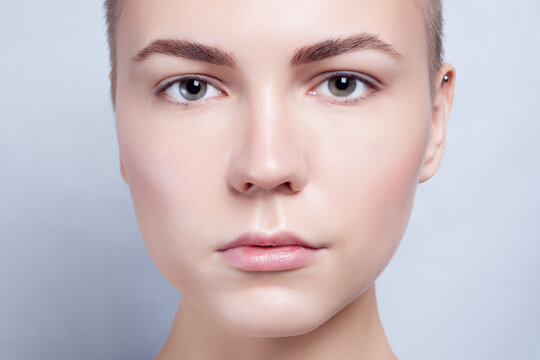 Beautiful Face Young Woman Clean Fresh Skin close up