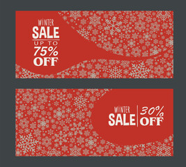 Set of winter postcards. Snowflakes. Discount coupon, winter sale