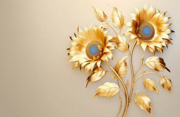 Sunflower branches on elegant pastel background. Wedding invitations, greeting cards, wallpaper, background, printing, poster, social ads, banner