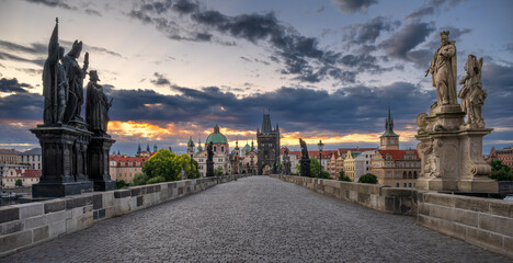 Fototapeta na wymiar Sunrise over Charles Bridge, Prague.