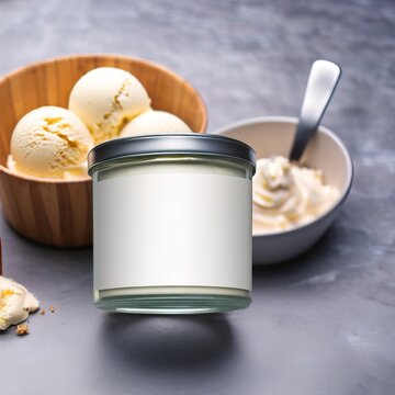 Container of ice cream, blank generic product packaging mockup photo