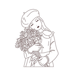 Anime girl with sunflowers. Vector illustration.