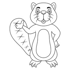Beaver cartoon posing line art