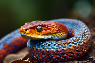 close up of a snake in the garden. 