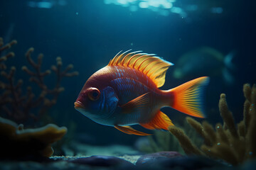 fish in aquarium. 