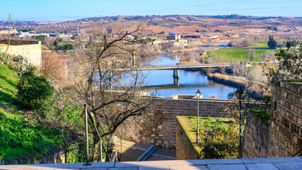 Toledo cityscape with the Tajo River, Spain